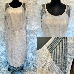 NWT Loft Sleeveless Linen Dress - Beads + Sequins - 14